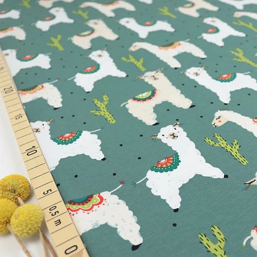 Bio Jersey Motiv Alpakas Von Stoffonkel In Staubgrün 3 Bio Jersey Motiv Alpakas Von Stoffonkel In Staubgrün