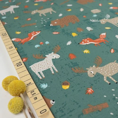 Bio Jersey Motiv Fuchs, Elch Und Bär In Staubgrün Von Stoffonkel 3 Bio Jersey Motiv Fuchs, Elch Und Bär In Staubgrün Von Stoffonkel