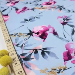 Bio Jersey Motiv Hibiskus Von Stoffonkel In Wasserblau