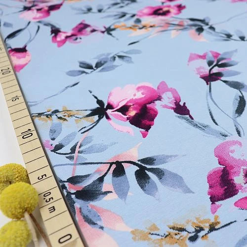 Bio Jersey Motiv Hibiskus Von Stoffonkel In Wasserblau 3 Bio Jersey Motiv Hibiskus Von Stoffonkel In Wasserblau