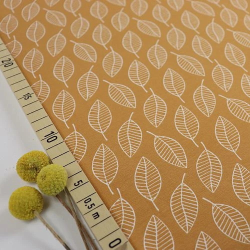 Bio Jersey Motiv Single Leave Herbstgold Von Stoffonkel 3 Bio Jersey Motiv Single Leave Herbstgold Von Stoffonkel