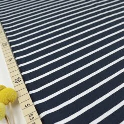 Bio Jersey Stoff Mit Streifen Dunkelblau Weiß Als Ringeljersey