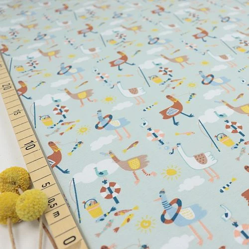 Bio Jersey Mit Möwen Und Enten In Hellblau 3 Bio Jersey Mit Möwen Und Enten In Hellblau