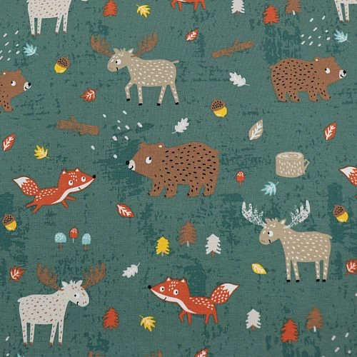 Bio Jersey Motiv Fuchs, Elch Und Bär In Staubgrün Von Stoffonkel 4 Bio Jersey Motiv Fuchs, Elch Und Bär In Staubgrün Von Stoffonkel – Bild 2