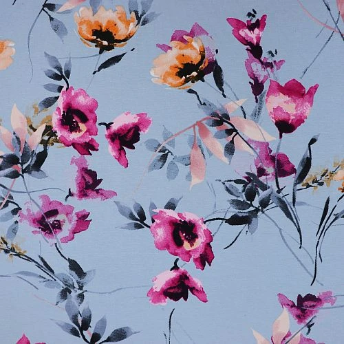 Bio Jersey Motiv Hibiskus Von Stoffonkel In Wasserblau 4 Bio Jersey Motiv Hibiskus Von Stoffonkel In Wasserblau – Bild 2