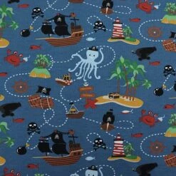 Bio Jersey Pirate Island In Jeans -STOFFBIOTOP Verkäufe Jersey Pirate Island in Jeans Bio 2139 1