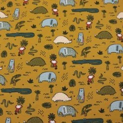 Bio Jersey Safari Animals In Ocker -STOFFBIOTOP Verkäufe Jersey Safari Animals in ocker Bio 1801 1