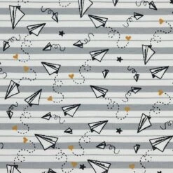 Bio Jersey Motiv Goldflieger Von Stoffonkel In Weiß Grau Gestreift -STOFFBIOTOP Verkäufe Motiv Goldflieger von Stoffonkel in weiss 818 2