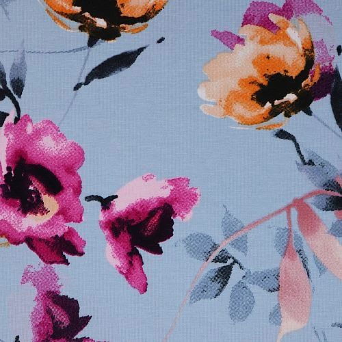Bio Jersey Motiv Hibiskus Von Stoffonkel In Wasserblau 5 Bio Jersey Motiv Hibiskus Von Stoffonkel In Wasserblau – Bild 3