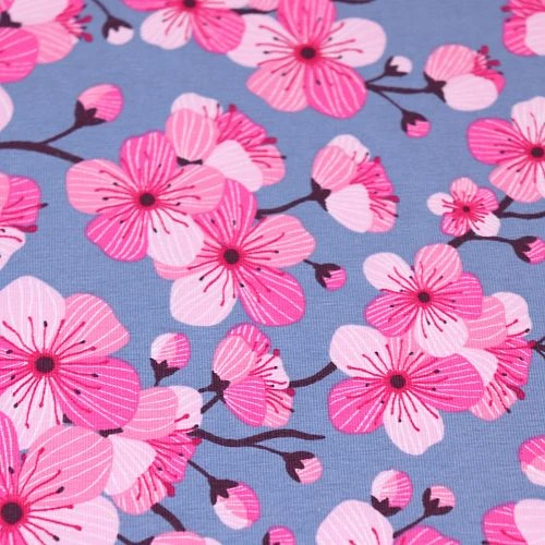 Bio Jersey Motiv Sakura In Blau Von Stoffonkel 5 Bio Jersey Motiv Sakura In Blau Von Stoffonkel – Bild 3