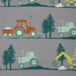 Bio Jersey Stoff Bagger Und Traktor Grau -STOFFBIOTOP Verkäufe Stoff Bagger und Traktor grau Bio 194 2