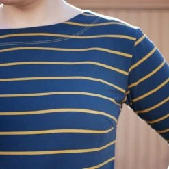 Bio Jersey Stoff Streifen Navy Ocker Streifenjersey -STOFFBIOTOP Verkäufe ocker Streifenjersey Bio Jersey Stoff Streifen 539 5